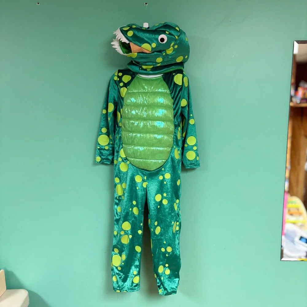 Unbranded Green Glow in the Dark 2Pc Dinosaur Dress Up Pretend Play Costume 4-5T